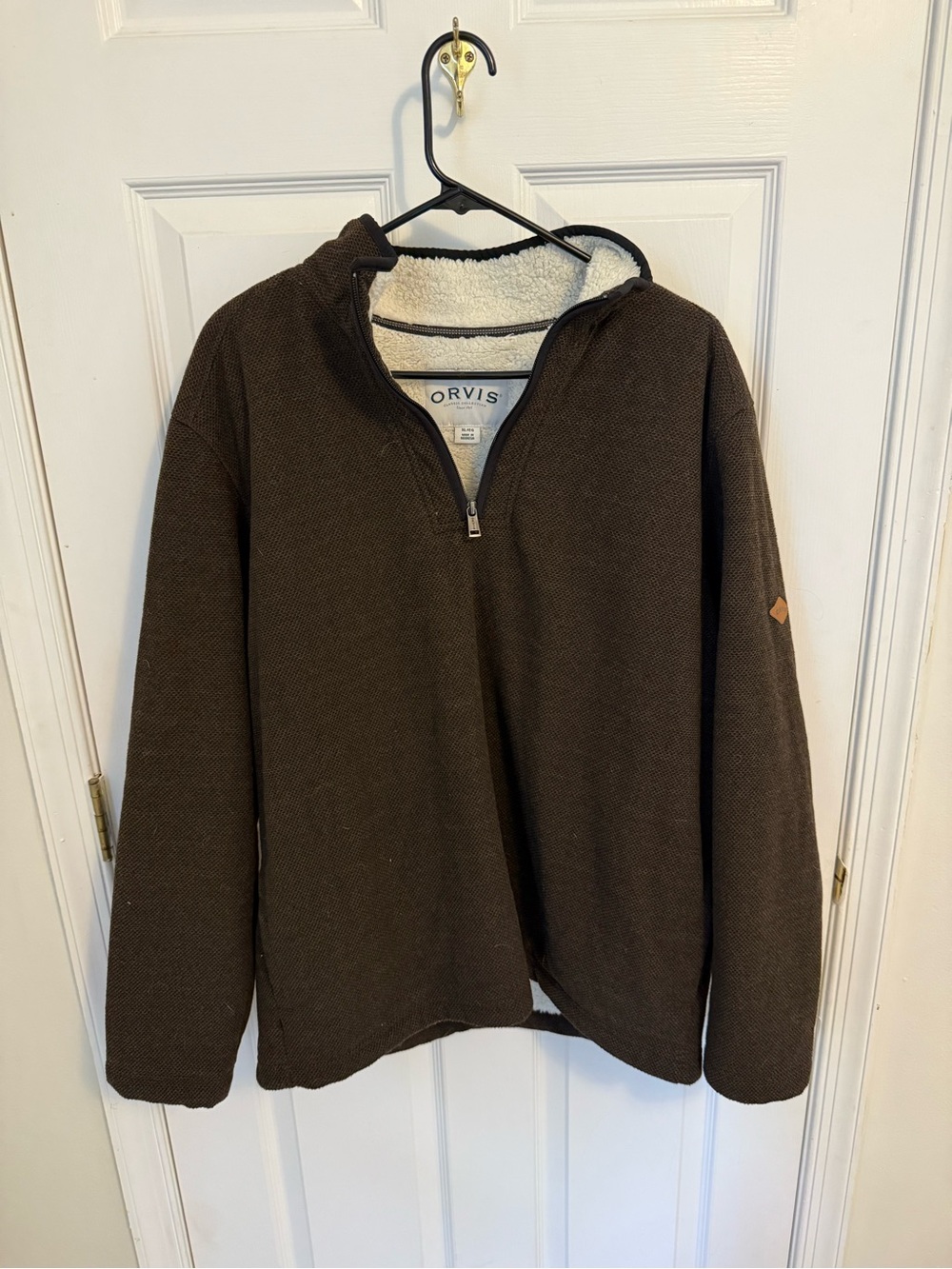 Orvis Men’s Dark Brown Sherpa-Lined Half-Zip Sweater